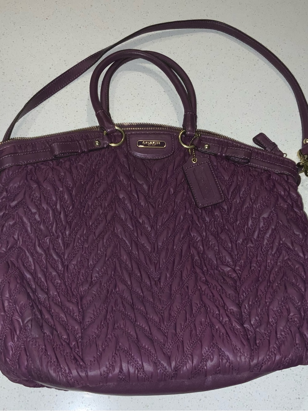 Coach Madison Quilted 70th Anny Shoulder Bag Nylon Plum